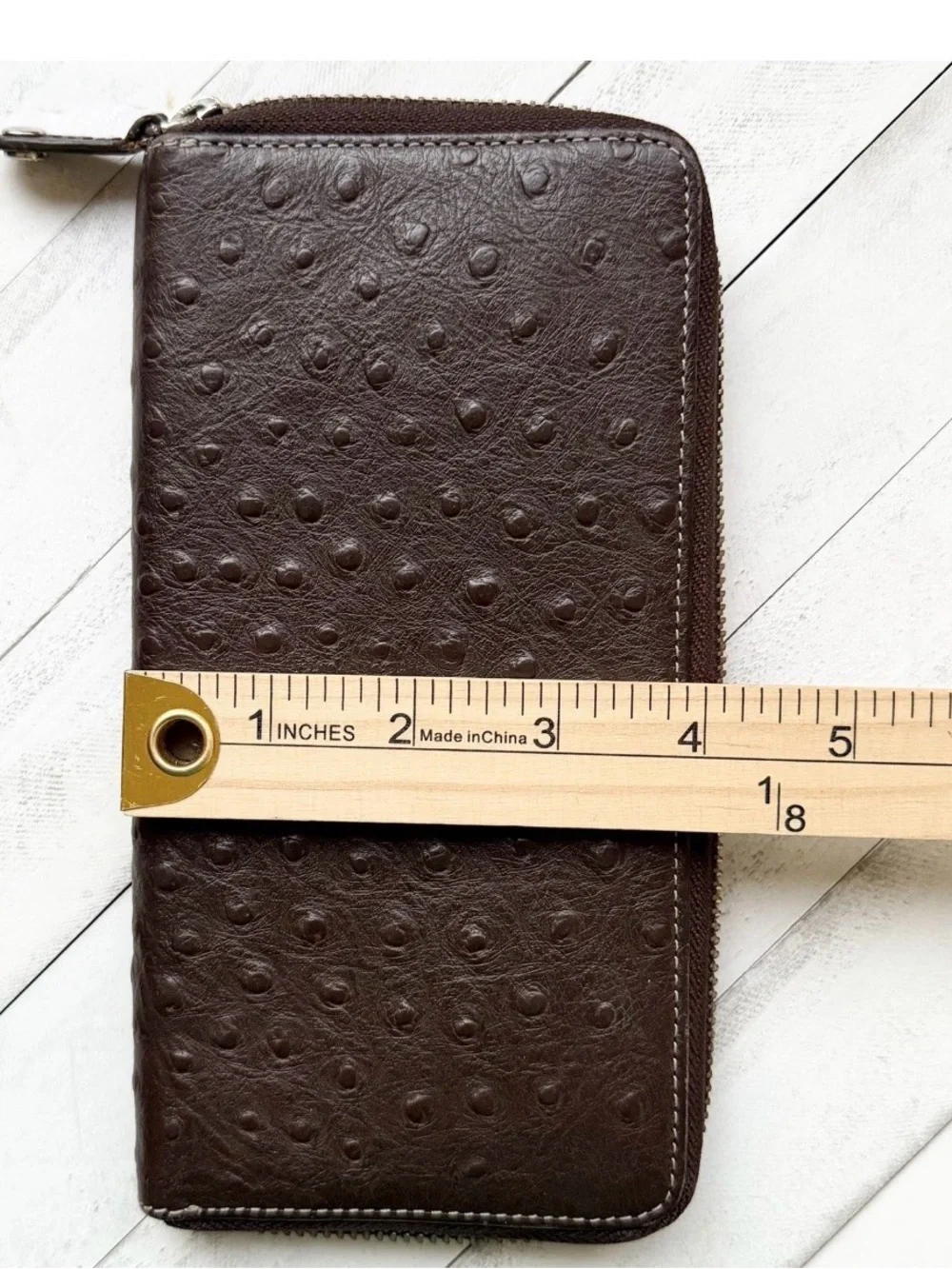 Anne Klein Genuine Ostrich Leather Zip Around Continental Wallet Brown 8